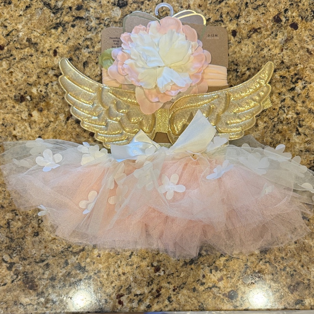 First Steps by Stepping Stones Pink and Gold Angel Wing Tutu Set